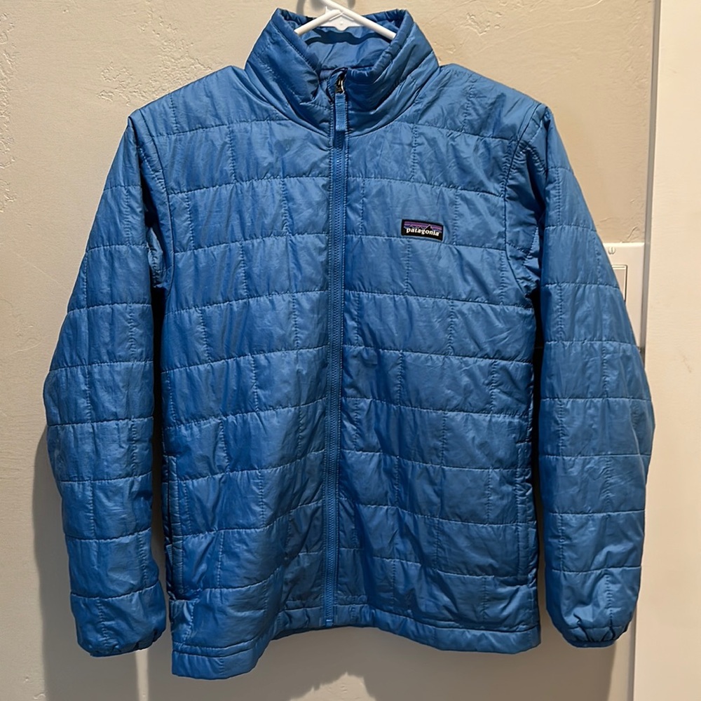 Kids Large Blue Patagonia Nano Puff Coat